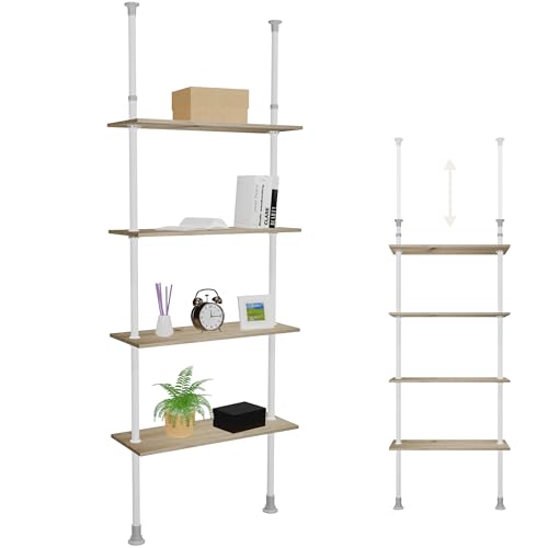 KDR Produktgestaltung Teleskopregal in Eiche astig Klemmregal Regal ohne Bohren Küche Bad Nische - 4 Regalboden 80x30 cm individuell höhenverstellbar von KDR Produktgestaltung