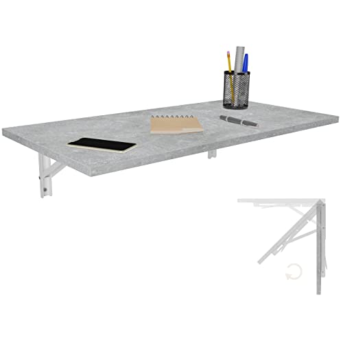 Wandklapptisch Schreibtisch Tischplatte 80x40 cm in Betonoptik Klapptisch Esstisch Küchentisch für die Wand Bartisch Stehtisch Wandtisch Tisch klappbar zur Wandmontage im Büro Küche Esszimmer von KDR Produktgestaltung