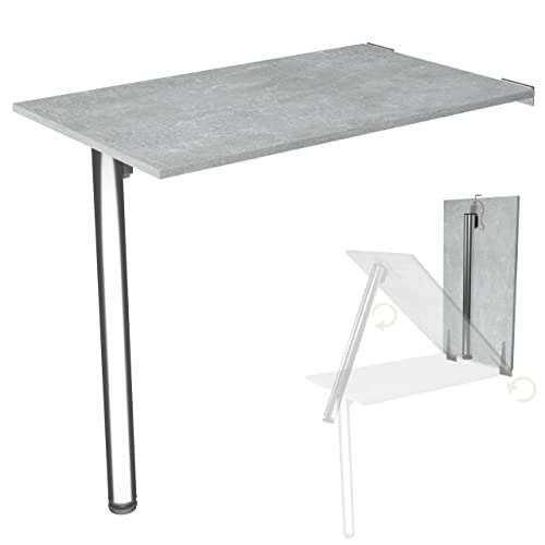 KDR Produktgestaltung Wandklapptisch Schreibtisch Tischplatte 80x50 cm in Betonoptik Klapptisch Esstisch Küchentisch für die Wand Höhe Tisch 74 cm zur Wandmontage mit Tischbein klappbar von KDR Produktgestaltung