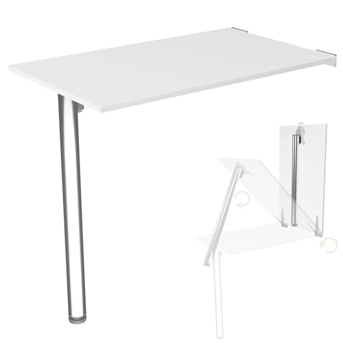 KDR Produktgestaltung Wandklapptisch Schreibtisch Tischplatte 80x50 cm in Weiß Klapptisch Esstisch Küchentisch für die Wand Höhe Tisch 74 cm zur Wandmontage mit Tischbein klappbar von KDR Produktgestaltung