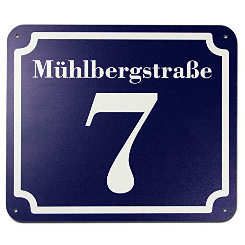 blaues Hausnummer und Straße Schild 2mm Aluverbund, 3-4 Zahlen 24 x 17 cm individuell nach Ihren Wünschen selbst gestalten von KDS