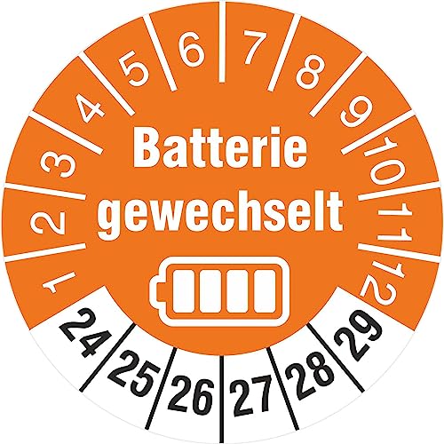 10 Prüfetiketten Batterie gewechselt 18 mm Batteriewechsel durchgeführt 2024-2029 von KDS