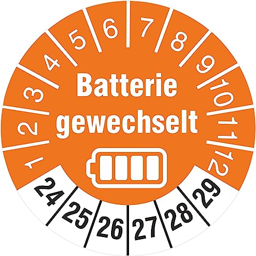 10 Prüfetiketten Batterie gewechselt 30 mm Batteriewechsel durchgeführt 2024-2029 von KDS