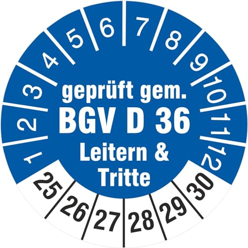 10 Prüfplaketten 18 mm geprüft gem. BGV D 36 Leitern & Tritte 2025-2030 Prüfetiketten von KDS