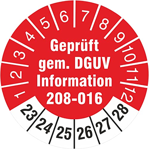 10 Stück 18 mm Prüfplaketten geprüft nach DGUV Information 208-016 Leitern und Tritte Prüfetiketten 2023-2028 von KDS