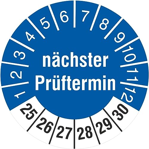 100 Prüfetiketten 30 mm nächster Prüftermin nächste Prüfung 2025-2030 Prüfplakette von KDS