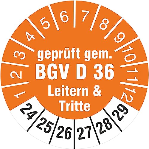 100 Prüfplaketten 30 mm geprüft gem. BGV D 36 Leitern & Tritte 2024-2029 Prüfetiketten von KDS