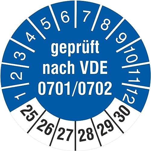 200 Prüfetiketten 18 mm Geprüft nach VDE 0701/0702 2025 bis 2030 Prüfplaketten von KDS