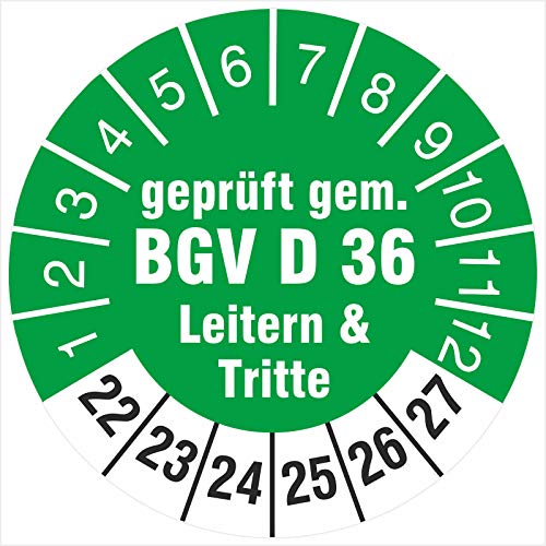 200 Prüfplaketten 30 mm geprüft gem. BGV D 36 Leitern & Tritte 2022-2027 Prüfetiketten von KDS