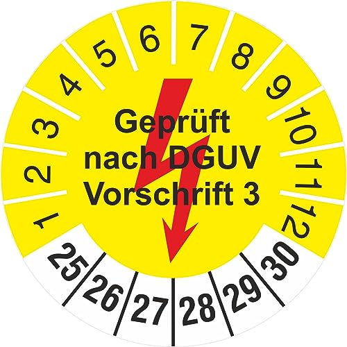 200 Stück Prüfplakette 30 mm nach DGUV Vorschrift 3 Geprüft Elektrotechnik 2025-2030 Prüfetiketten 200 Stück Prüfplakette 30 mm nach DGUV Vorschrift 3 Geprüft Elektrotechnik 2025-2030 Prüfetiketten von KDS