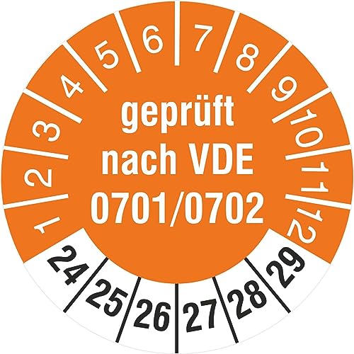 50 Prüfetiketten Geprüft nach VDE 0701/0702 2024 bis 2029 Prüfplaketten 30 mm von KDS