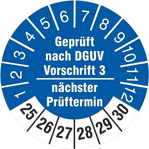 50 Prüfplaketten 18 mm geprüft nach DGUV Vorschrift 3 nächster Prüftermin 2025-2030 Prüfetiketten von KDS