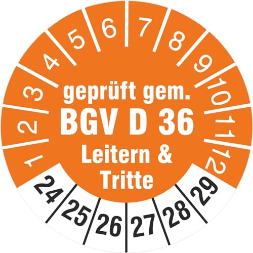 50 Prüfplaketten 30 mm geprüft gem. BGV D 36 Leitern & Tritte 2024-2029 Prüfetiketten von KDS