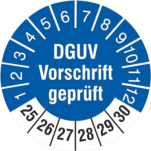 50 Prüfplaketten Geprüft nach DGUV 2025-2030 Prüfetiketten 18 mm von KDS