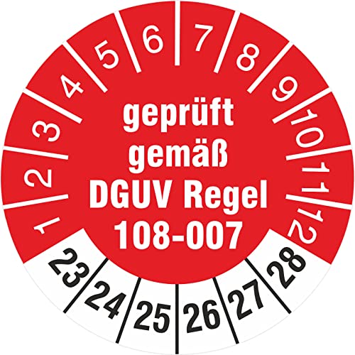 50 Stück Prüfetiketten 30 mm Lagereinrichtungen geprüft DGUV Regel 108-007 Prüfplaketten Lagergeräte 2023-2028 auf Rolle von KDS