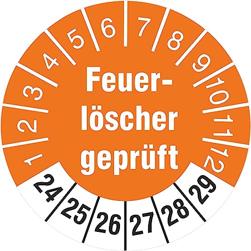 50 Stück Prüfplaketten Feuerlöscher geprüft 2024-2029 30 mm Rollenware selbstklebend Prüfetiketten von KDS