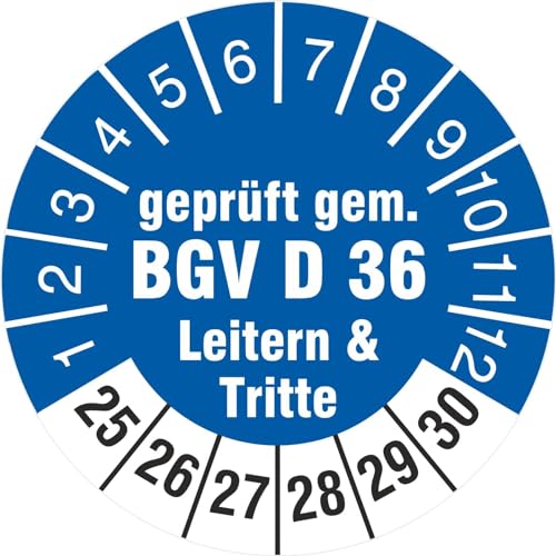 500 Prüfplaketten 30 mm geprüft gem. BGV D 36 Leitern & Tritte 2025-2030 Prüfetiketten von KDS