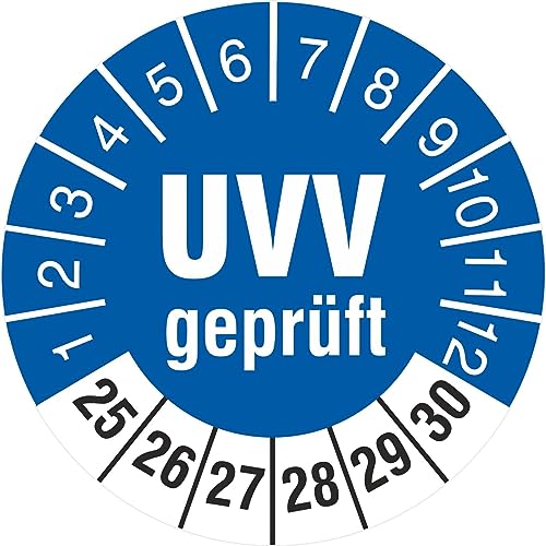 500 Prüfplaketten UVV geprüft Prüfung 18 mm Prüfetiketten 2025-2030 von KDS