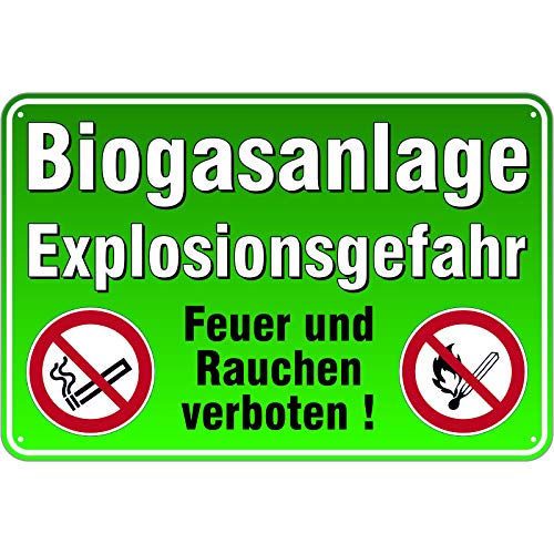 Schild Biogasanlage - kein Feuer Rauchen verboten 400 x 600 mm aus Aluminium-Verbundmaterial 3mm stark von KDS