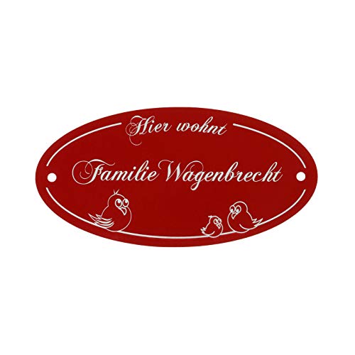 Türschild oval rot 10 x 5 cm Namensschild Klingelschild Aluminium mit Text Gravur jetzt selbst gestalten von KDS