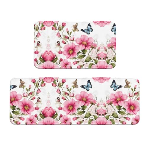 2 Stück Küchenbodenmatte Garten mit Vögeln und Blumen von KDSEFHHCB