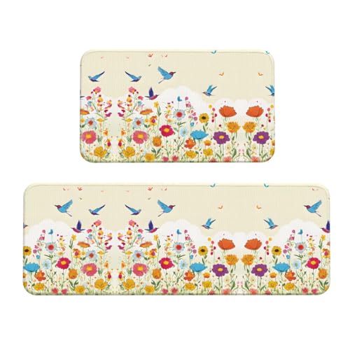 Hen Flying Butterflies Among Flowers Print Kitchen Floor Mat 2 Sets Vibrant Designs for Stylish and Functional Floors von KDSEFHHCB