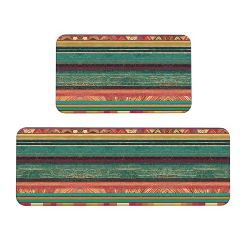 Küchenbodenmatte mit ethnischem geometrischem Muster, 2 Sets, lebendige Designs für stilvolle und funktionale Böden von KDSEFHHCB