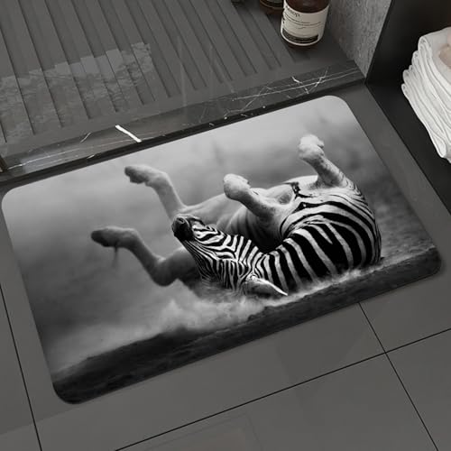 KDWJS Badematte rutschfest Super Absorbierende Badezimmerteppich,Waschbar Duschvorleger,Badewannen undBadezimmer, Zebra wälzt Sich im Staub Künstlerische Wilde Säugetieraktivität,40x60 cm von KDWJS