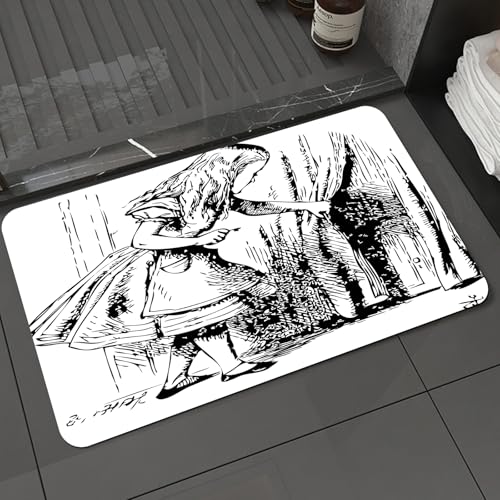 KDWJS Badematte rutschfest Super Absorbierende Badezimmerteppich,Waschbar Duschvorleger,Badewannen undBadezimmer, im Wunderland, Schwarz-Weiß- schaut durch Vorhänge versteckt,40x60 cm von KDWJS