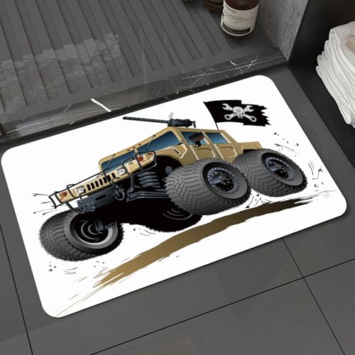 KDWJS Badematte rutschfest Super Absorbierende Badezimmerteppich,Waschbar Duschvorleger,Badewannen undBadezimmer,3D-Bild Auto durchbricht die Wand, Hummer auf Rampage Flying High mit einem,40x60 cm von KDWJS