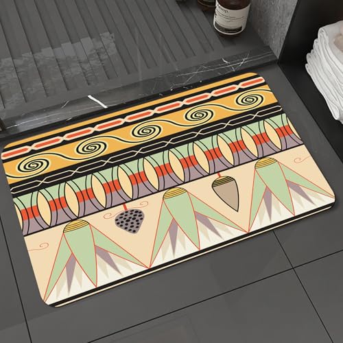 KDWJS Badematte rutschfest Super Absorbierende Badezimmerteppich,Waschbar Duschvorleger,Badewannen undBadezimmer,Ägyptische Bunte abstrakte Grenzen Traditionelle rutschfeste waschbare Tisch,40x60 cm von KDWJS