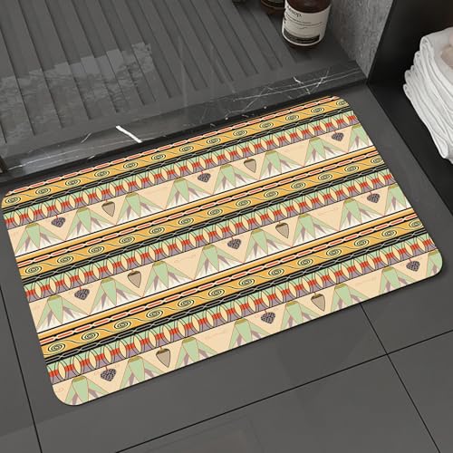 KDWJS Badematte rutschfest Super Absorbierende Badezimmerteppich,Waschbar Duschvorleger,Badewannen undBadezimmer,Ägyptische Bunte abstrakte Grenzen Traditionelle rutschfeste waschbare Tisch,40x60 cm von KDWJS