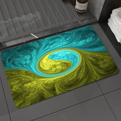 KDWJS Badematte rutschfest Super Absorbierende Badezimmerteppich,Waschbar Duschvorleger,Badewannen undBadezimmer,Abstrakte fraktale Kunst mit Yin, dynamische fraktale Bilder in Türkis und G,40x60 cm von KDWJS