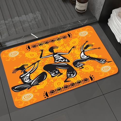 KDWJS Badematte rutschfest Super Absorbierende Badezimmerteppich,Waschbar Duschvorleger,Badewannen undBadezimmer,Afrikanische Nationen Set, Native African Dancer Figuren mit Pol,40x60 cm von KDWJS