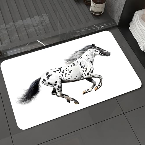 KDWJS Badematte rutschfest Super Absorbierende Badezimmerteppich,Waschbar Duschvorleger,Badewannen undBadezimmer,Animal, EIN mutiges geflecktes Pferd mit wallender Mähne, fängt die Natur de,40x60 cm von KDWJS