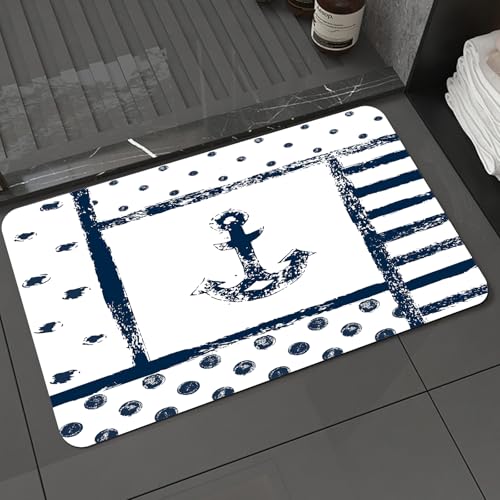KDWJS Badematte rutschfest Super Absorbierende Badezimmerteppich,Waschbar Duschvorleger,Badewannen undBadezimmer,Anker im gemusterten Rahmen mit Punkten und Streifen,40x60 cm KDWJS Badematte rutschfest Super Absorbierende Badezimmerteppich,Waschbar Duschvorleger,Badewannen undBadezimmer,Anker im gemusterten Rahmen mit Punkten und Streifen,40x60 cm von KDWJS