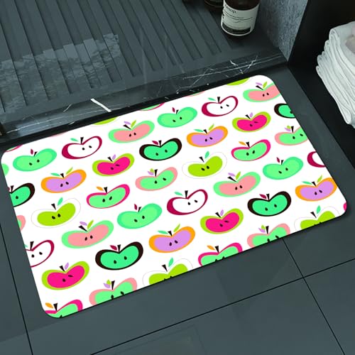 KDWJS Badematte rutschfest Super Absorbierende Badezimmerteppich,Waschbar Duschvorleger,Badewannen undBadezimmer,Apfel, Retro-Stil Apfel Vektor Nahtlose Muster background2,40x60 cm von KDWJS