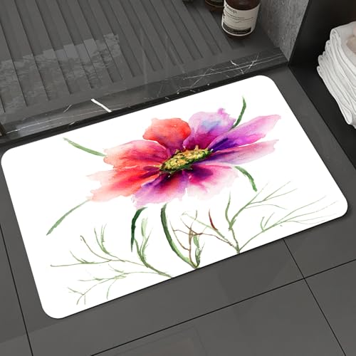 KDWJS Badematte rutschfest Super Absorbierende Badezimmerteppich,Waschbar Duschvorleger,Badewannen undBadezimmer,Aquarell, schöne zweifarbige Blume Blüte Natur Frühling Wiederbelebung des L,40x60 cm von KDWJS