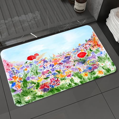 KDWJS Badematte rutschfest Super Absorbierende Badezimmerteppich,Waschbar Duschvorleger,Badewannen undBadezimmer,Aquarell Blume, Blumen Sommergarten mit Gras und Blüten Liebe Illus,40x60 cm KDWJS Badematte rutschfest Super Absorbierende Badezimmerteppich,Waschbar Duschvorleger,Badewannen undBadezimmer,Aquarell Blume, Blumen Sommergarten mit Gras und Blüten Liebe Illus,40x60 cm von KDWJS