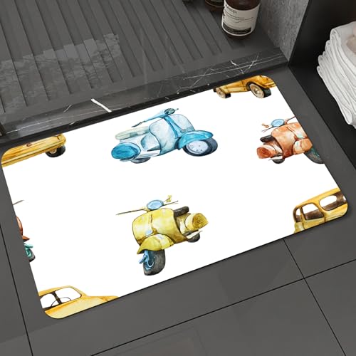 KDWJS Badematte rutschfest Super Absorbierende Badezimmerteppich,Waschbar Duschvorleger,Badewannen undBadezimmer,Aquarell Retro-Tapete Transport Auto und Roller,40x60 cm KDWJS Badematte rutschfest Super Absorbierende Badezimmerteppich,Waschbar Duschvorleger,Badewannen undBadezimmer,Aquarell Retro-Tapete Transport Auto und Roller,40x60 cm von KDWJS