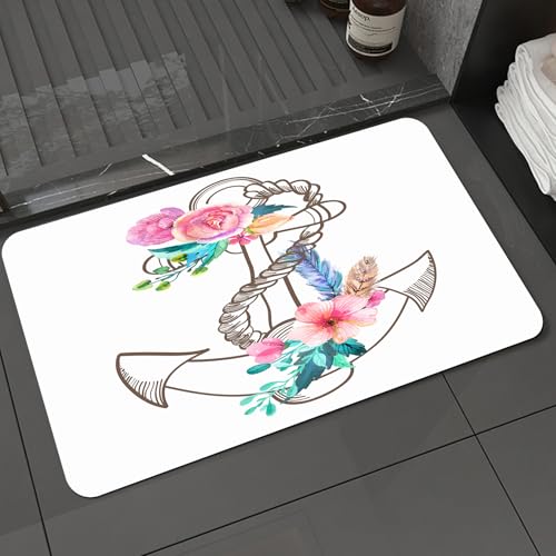 KDWJS Badematte rutschfest Super Absorbierende Badezimmerteppich,Waschbar Duschvorleger,Badewannen undBadezimmer,Aquarell - Verzierter Anker, der nautische Symbole mit zarten Blumen und Fed,40x60 cm KDWJS Badematte rutschfest Super Absorbierende Badezimmerteppich,Waschbar Duschvorleger,Badewannen undBadezimmer,Aquarell - Verzierter Anker, der nautische Symbole mit zarten Blumen und Fed,40x60 cm von KDWJS