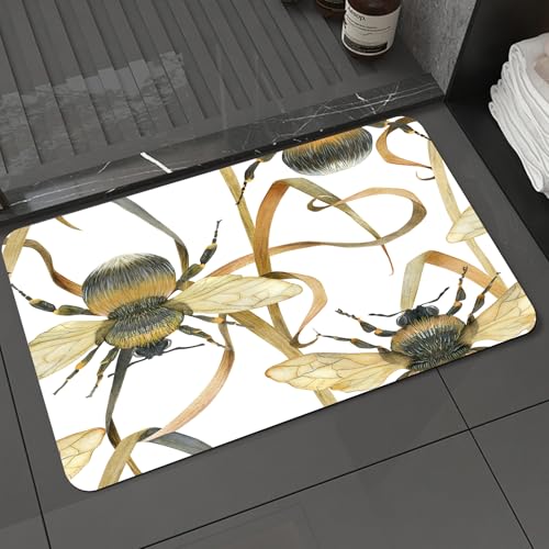 KDWJS Badematte rutschfest Super Absorbierende Badezimmerteppich,Waschbar Duschvorleger,Badewannen undBadezimmer,Aquarellmuster und Wiesenpflanze.,40x60 cm von KDWJS