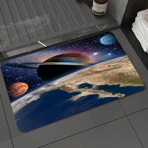 KDWJS Badematte rutschfest Super Absorbierende Badezimmerteppich,Waschbar Duschvorleger,Badewannen undBadezimmer,Astrologie Astronomie Erde Weltraum Sonnensystem Schöpfung Saturn Planet Mil,40x60 cm von KDWJS