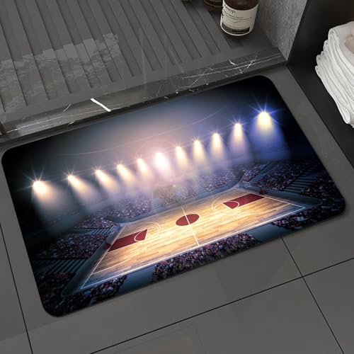 KDWJS Badematte rutschfest Super Absorbierende Badezimmerteppich,Waschbar Duschvorleger,Badewannen undBadezimmer,Basketballarena mit hellem Stadionlichtdesign,40x60 cm von KDWJS