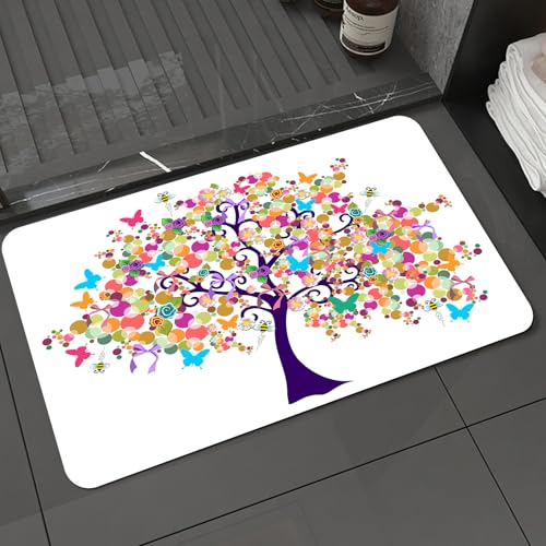 KDWJS Badematte rutschfest Super Absorbierende Badezimmerteppich,Waschbar Duschvorleger,Badewannen undBadezimmer,Baum des Lebens, abstrakt verzierter Frühlingsbaum, Blumen und Schmetterling,40x60 cm KDWJS Badematte rutschfest Super Absorbierende Badezimmerteppich,Waschbar Duschvorleger,Badewannen undBadezimmer,Baum des Lebens, abstrakt verzierter Frühlingsbaum, Blumen und Schmetterling,40x60 cm von KDWJS
