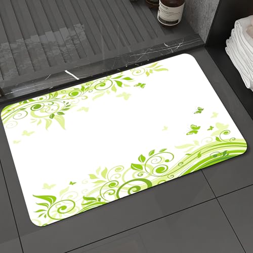 KDWJS Badematte rutschfest Super Absorbierende Badezimmerteppich,Waschbar Duschvorleger,Badewannen undBadezimmer,Bezaubernde grüne Pflanzen und Schmetterlinge gedeihen,40x60 cm von KDWJS