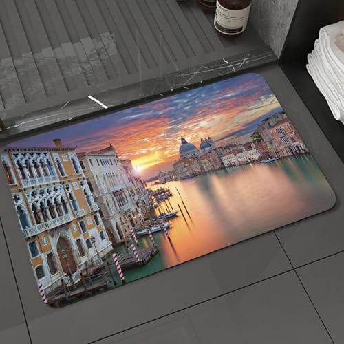 KDWJS Badematte rutschfest Super Absorbierende Badezimmerteppich,Waschbar Duschvorleger,Badewannen undBadezimmer,Bild des Canal Grande in Venedig Horizont Europäische Stadt Internationales,40x60 cm von KDWJS