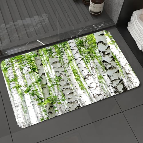 KDWJS Badematte rutschfest Super Absorbierende Badezimmerteppich,Waschbar Duschvorleger,Badewannen undBadezimmer,Birkenwaldlandschaft, eine dichte Birke mit einzigartiger weißer Rinde und s,40x60 cm von KDWJS