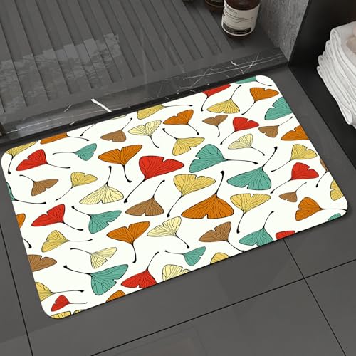 KDWJS Badematte rutschfest Super Absorbierende Badezimmerteppich,Waschbar Duschvorleger,Badewannen undBadezimmer,Blätter, Skizzenkunst-Stil Ginkgo Biloba Blattmuster in herbstlichen Kräuter,40x60 cm von KDWJS