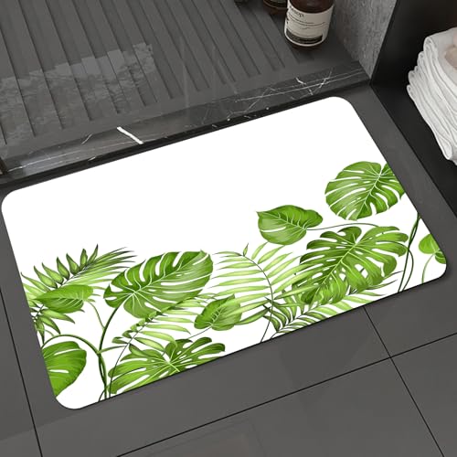 KDWJS Badematte rutschfest Super Absorbierende Badezimmerteppich,Waschbar Duschvorleger,Badewannen undBadezimmer,Blatt, Natur Dschungel Wald Regenwald inspiriert Blätter Pflanze Laub Wirbel,40x60 cm von KDWJS